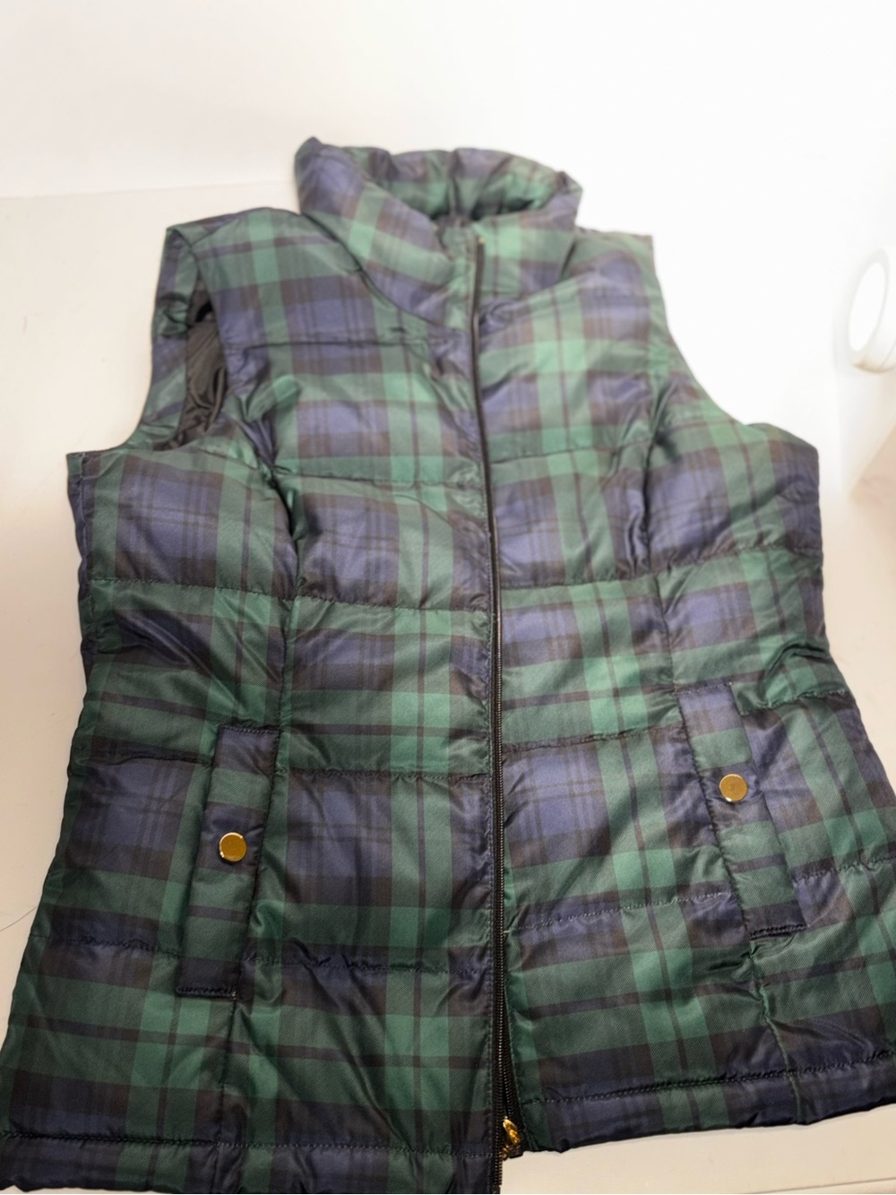 Charter Club Black Watch Plaid Quilted Puffer Vest Small Women’s Excellent Cond